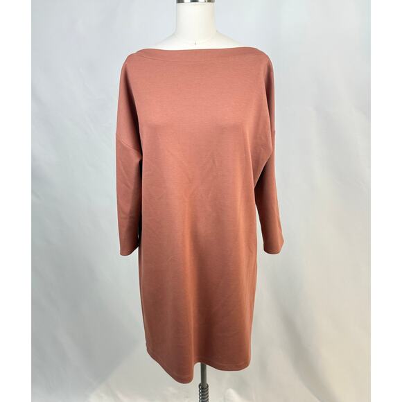 For Cynthia Women L Rust Knit Lounge Dress Shift Oversized Pullover Soft Stretch - Picture 1 of 7